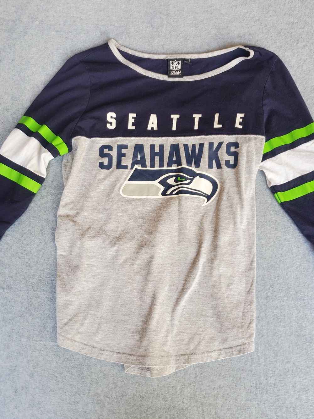 Team Apparel Seattle Seahawks Kids Long Sleeve Shirt - Navy, Gray & Neon Green
